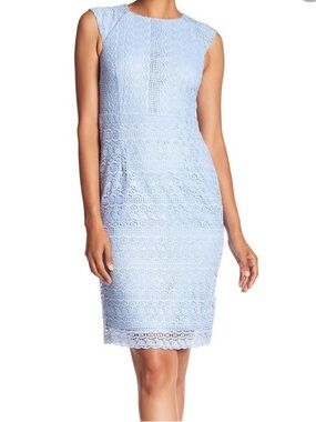 Tahari Light Blue Sleeveless Lace Midi Sheath Dress